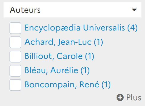 Visuel du filtre "Auteurs" sur e-sidoc