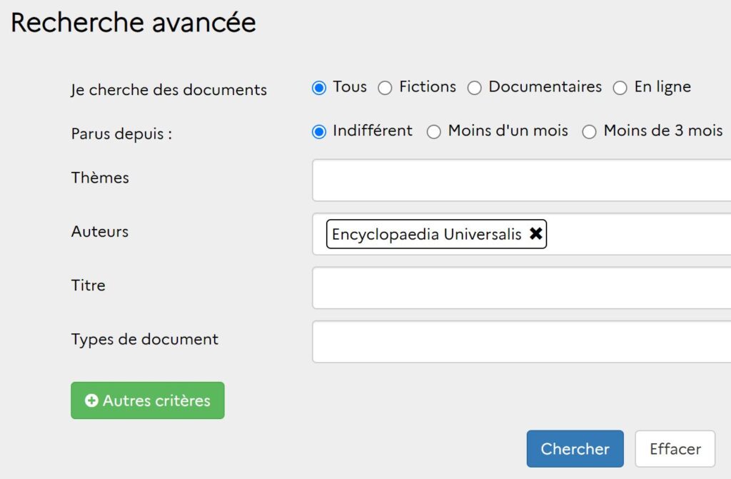 Visuel de la recherche avancée sur e-sidoc.