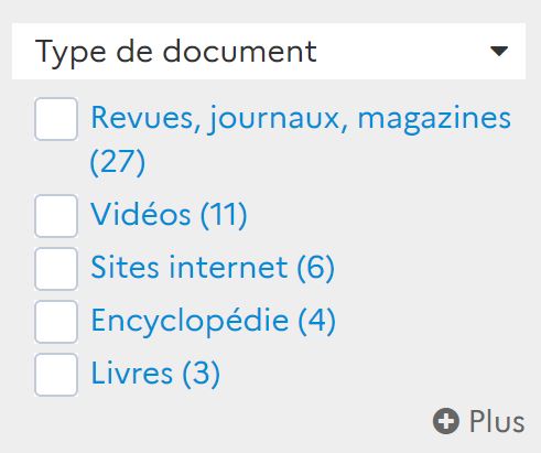 Visuel du filtre "Type de document" dans e-sidoc.