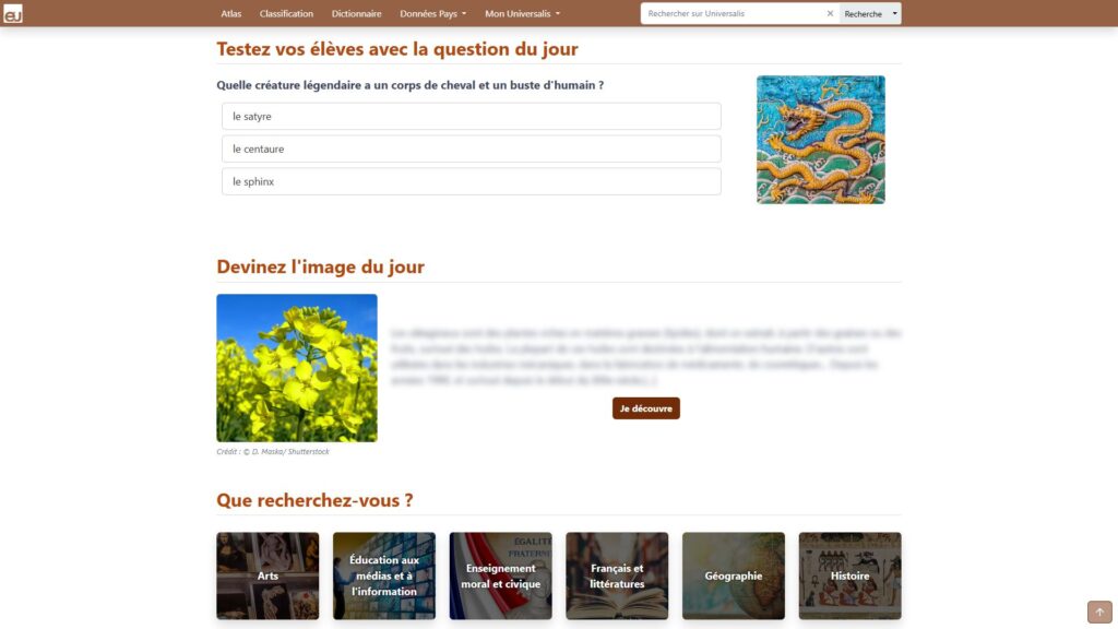 Universalis Junior - page d'accueil partie 2